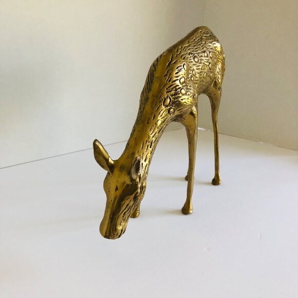 Mid-Century Modern Solid Brass Standing Doe Deer Sculpture Large Heavy - Picture 3 of 6